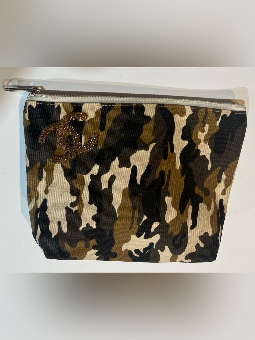 Camouflage Canvas Pouch with Glitter Logo - Brown/Green